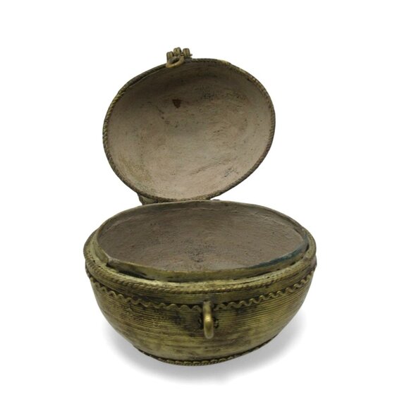 BRASS PEACOCK Dhokra with Hinged Lid Organizer India Vintage 7.5" - Picture 10 of 11